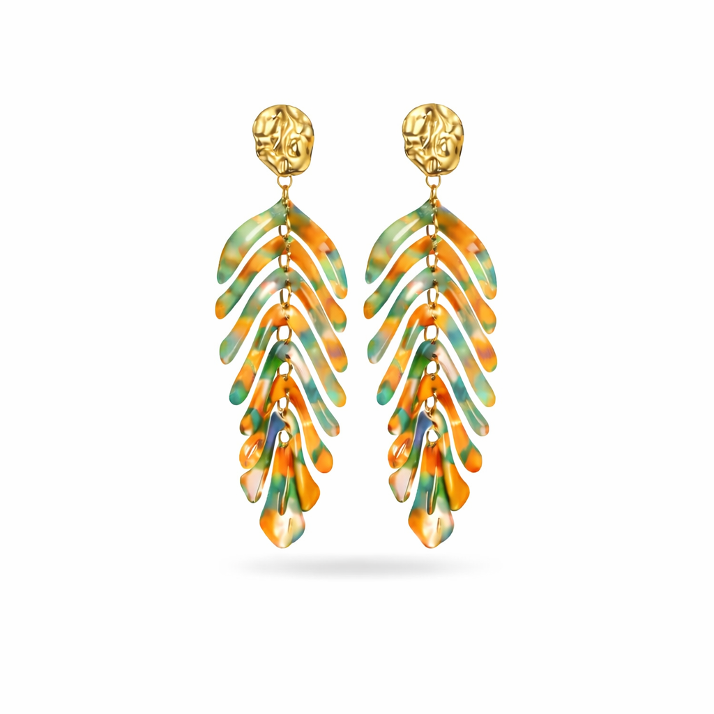 Boucles d'Oreilles Pendantes Feuilles - Acier Inoxydable
