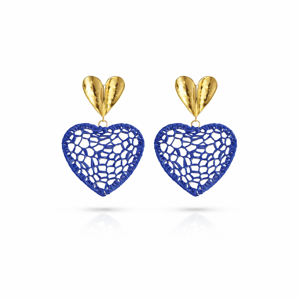 Boucles d'Oreilles Cœur Bleu et Or