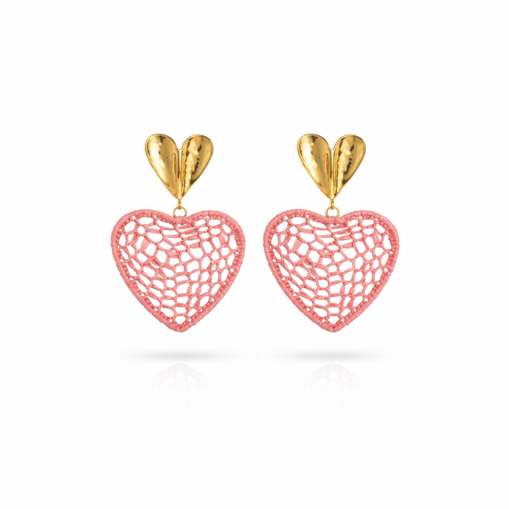 Boucles d'Oreilles Cœur Rose et Or