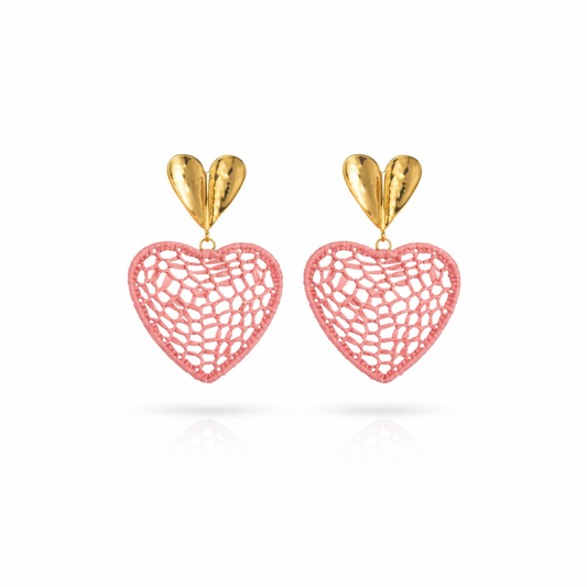 Boucles d'Oreilles Cœur Rose et Or