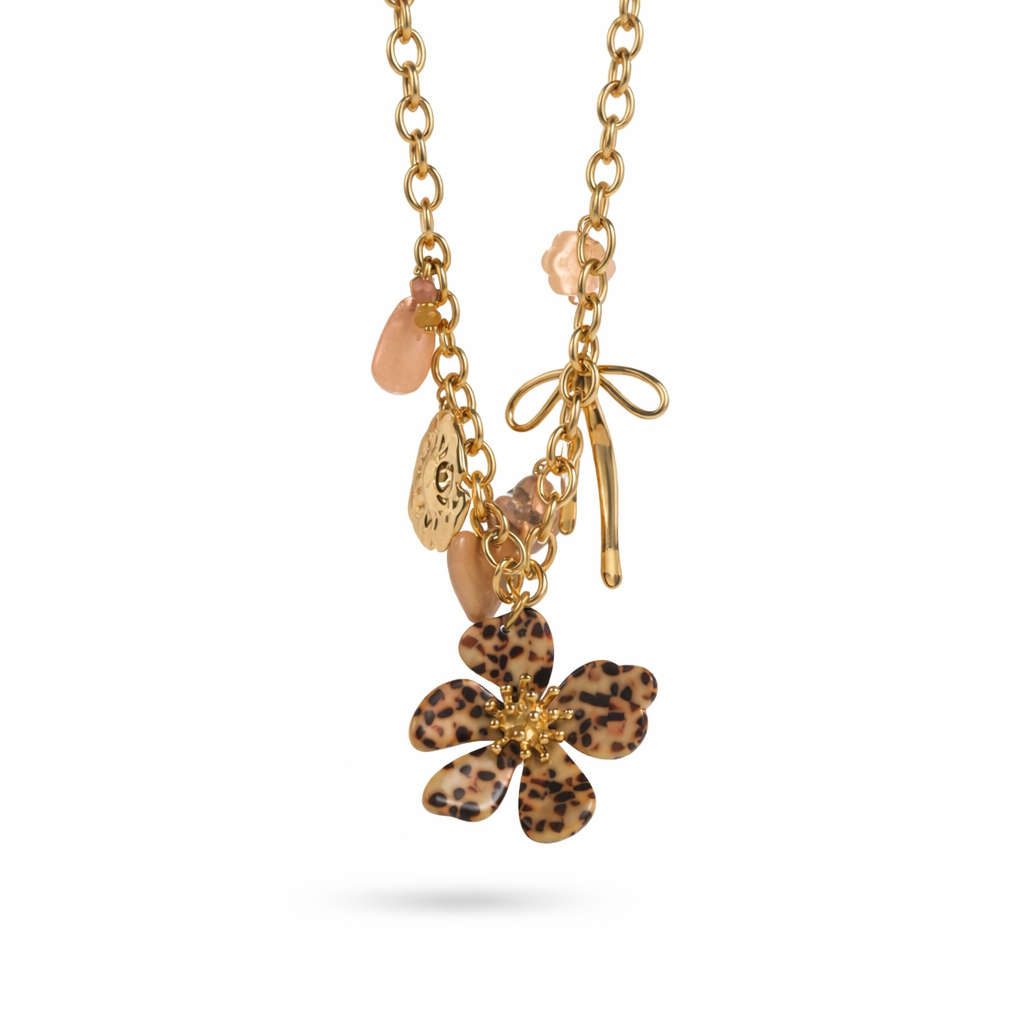 Collier à charms fleur léopard