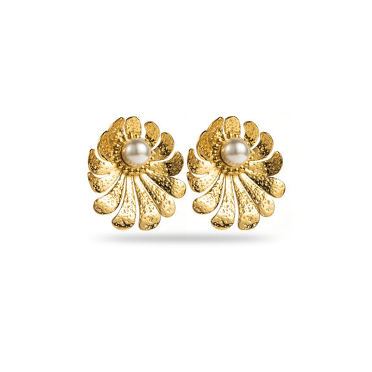 Boucles d'Oreilles Corail à Perle Blanche
