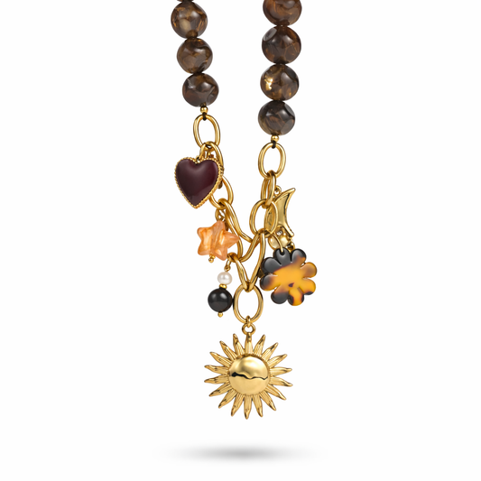 Collier à charms et perles soleil
