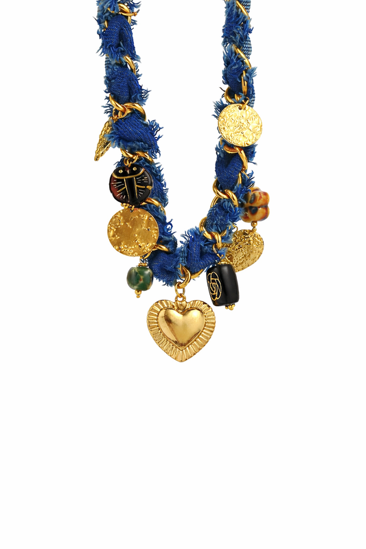 Collier charms maillon tissu cœur