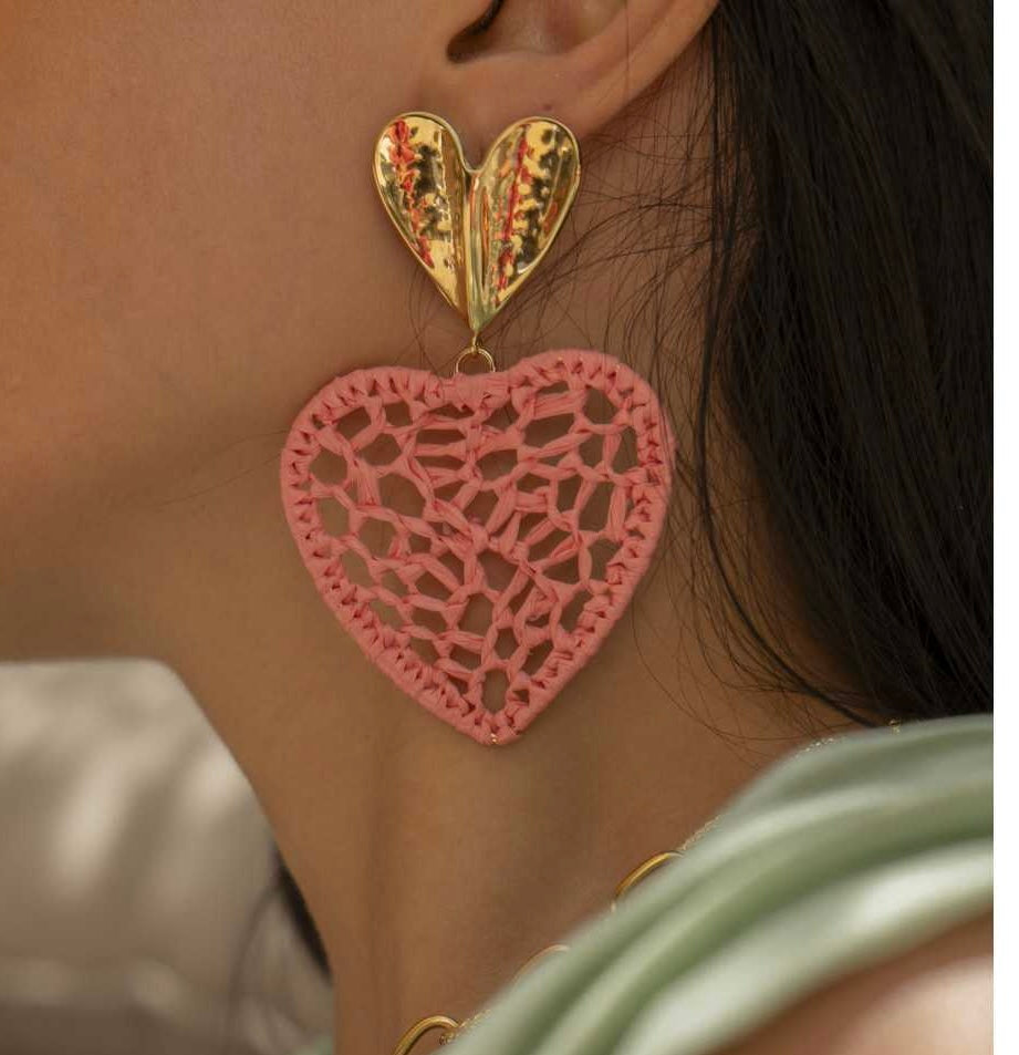 Boucles d'Oreilles Cœur Rose et Or