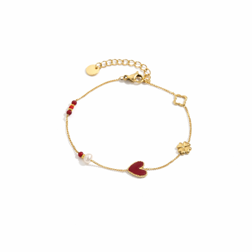 Bracelet Charms Trèfle et Cœur
