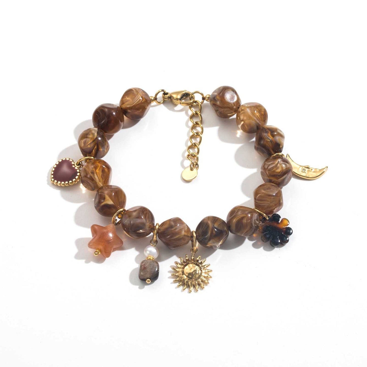 Bracelet perle en résine ambrés à charms
