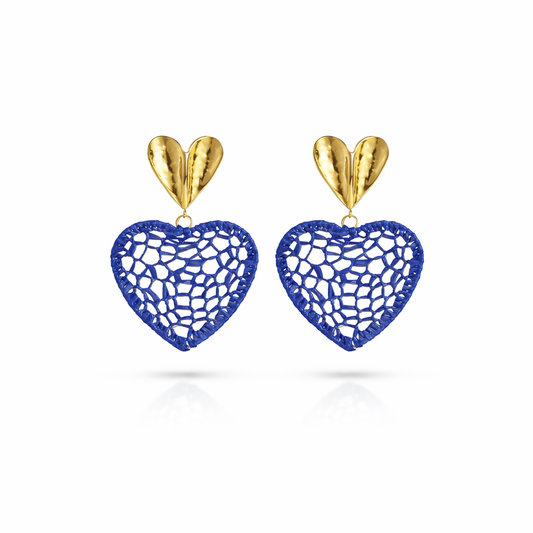 Boucles d'Oreilles Cœur Bleu et Or